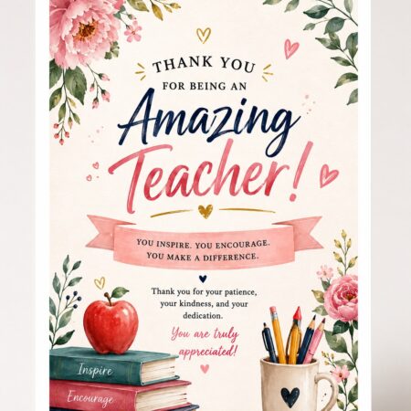 Teacher Appreciation Card Floral Elegance