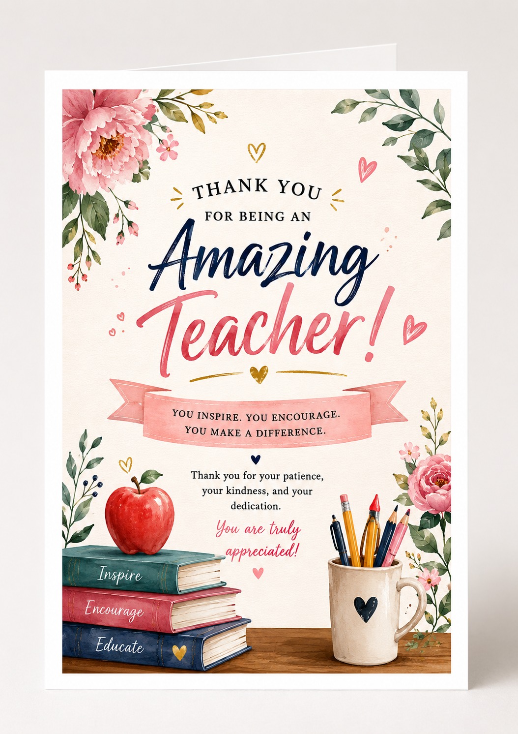 Teacher Appreciation Card Floral Elegance